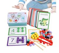 Wooden Bead Counting Set - 13.5cm Color Sorting Toy, Fine Motor Skill Tweezers Chopsticks, Early Math Learning Activity | Hand Strength Exercise Educational Game For Kids Preschool Classroo