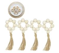 Wooden Bead Napkin Rings Natural Beige 4pcs Handmade Table