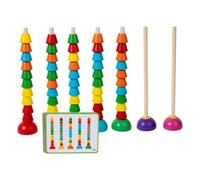 Wooden Bead Stacking, Colour Sorting Puzzle, 5.51 inches Cognitive Learning Toy, Counting Matching Game for Education Home Preschool Kids Age 3+ Study Activity Easy to Use