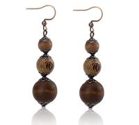 Wooden Beaded Dangle Earrings, Three Wooden Beaded Dangle Drop Earrings Handmade Nature Vintage Boho Jewelry Gifts Ideal for Women