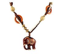 Wooden Beaded Necklace with Chunky Elephant Pendant Ethnic Boho | Handcrafted, 71 cm Length, Boho Style, Ethnic Design, Wooden Beads
