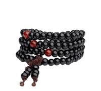 Wooden Beads Bracelet - 108 Rosary Mala Beads for Meditation & Prayer, Adjustable Buddhist Tasbih Bracelet, Black Brown with Tassel, Islamic Worship Jewellery for Men Women
