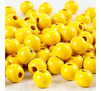 Wooden beads, D: 8 mm, yellow, 15g, approx. 100 pc