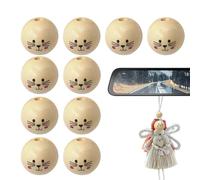 Wooden Beads - Natural Round Wood Beads, Unfinished Craft Loose Beads | Printed Cat Doll Head Smile Vest, DIY Jewelry Making Macrame Wall