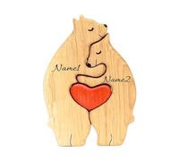 Wooden Bear Family Puzzle, 2-6 Family Name Heart Art Puzzl Animal Jigsaws Bears Wooden Jigsaw Puzzles Gift Wood Bear Sculptures Ornament Desk Decoration (Light Yellow, 2 Bears)