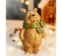 Wooden Bear Figurine Brown Bear Statue Personalize Christmas Ornament, Indoor or Outdoor, Perfect for Xmas, Holiday, Winter Wonderland Party Decoration Ornament Supplies (6.5" H)