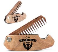 Wooden Beard Comb for Men Folding Pocket Comb for Moustache Beard & Hair Walnut Combs with the Engraving (Bearded Man)