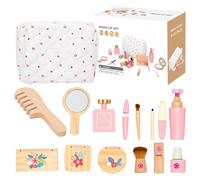Wooden Beauty Makeup Set - Pretend Salon Dress Up Kit, Interactive Hair Play Box | Early Education Scenario for Girls Boys Home Role Activity Tasks Daily Creativity Learning Play Support