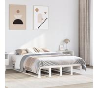 Wooden Bed Frame 120x190 cm Solid Pine White Rustic Slatted Small Double Modern