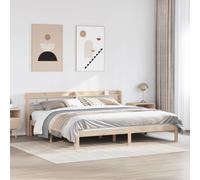Wooden bed frame natural pine 180x200 cm plywood slats freestanding headboards.