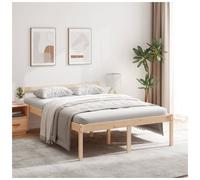 Wooden Bed Frame Solid Pine Natural Finish 140x190 cm Platform Slatted Stylishly