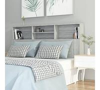 Wooden Bedside Cabinet with Headboard Grey Sonoma Display Shelf & Storage Bookcase 160x19x103.5 cm Stylish Bedroom Furniture & Bed Accessory