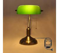 Wooden Bedside Lamp Desk Bankers with Plug and Switch Torch Retro Glass Shade, with Cable E27 Vintage Table Base Ron Office Banker Work,Green