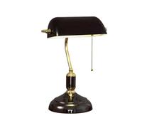 Wooden Bedside Lamp Desk Bankers with Plug and Switch Torch Retro Glass Shade, with Cable E27 Vintage Table Base Ron Office Banker Work, Black