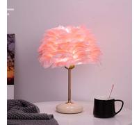 Wooden Bedside Lamp White Feather Table Lamp with Remote Control Morne Interior Table Ceramic Base Feather Desk Lampshade Decor for Bedroom,Pink