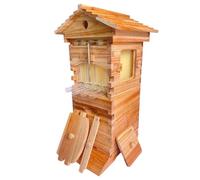 Wooden Bee Hive Box, Self-Flowing Wooden Bee Box, 4 Honeycomb Trays & 6 Brood Frames & Observation Window, Built-in Honey Extraction Setup