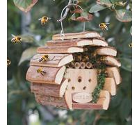 Gr8 Garden Wooden Bee Hotel Insect House Hanging Outdoor Garden Wildlife Habitat Nest Box for Bees Ladybirds Pollinators Natural Wood 18 x 18 x 14 cm