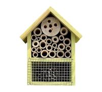 Wooden Bee House and Butterfly Hotel Garden Nest Habitat for Bees and Pollinators 6.10x2.83x7.68 Inch- Yellow