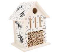 Wooden Bee House, Cute Graffiti Wood Tube Bee Hotel Outdoor Garden Decoration for Attracting Pollinators Bees Butterflies