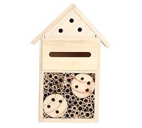 Wooden Bee House, Garden Room Shelter Nesting Box in Natural Candlenut Wood - Durable Design, Attracts Beneficial, Ideal for Outdoor Garden Decoration (Type B)