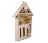 Wooden Bee House Hanging Hotel for Bees and Insects Garden | Smooth Tubes, Overlapping Roof, Beige Finish, Home Terrace Decor, Shelters Nests and Protects Wings