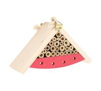 Wooden Bee House Hanging Shelter for Garden Use, Pink | Wood and Iron Rope Build, Decorative Hibernation Shelter, Easy Hanging Design for Bee Habitat Outdoors