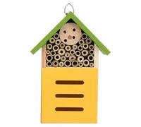 Wooden Bee House Painted Cabin with Iron Hooks for Garden Bees | Decorative Outdoor Nest, Already Assembled, Wood and Iron Build, Hibernation Use for Bee Gardens