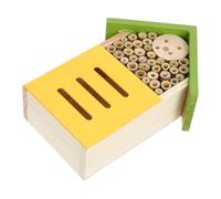 Wooden Bee House with Iron Hooks for Garden Nest Ornament | Painted Cabin Style, Pre Assembled Design, Outdoor Hibernation Nest, Gardening Adornment for Bees