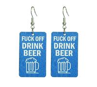 Wooden Beer Mug Fish Earrings Help Me Fish Beer Drop Earrings Banned Drinking Warning Signs Earrings for Women Men Party Jewelry, Wood, No Gemstone