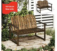 Wooden Bench for Two People, Patio Loveseat Chair with Slatted Backrest