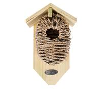 Wooden Bird Box with Seagrass Nest Wall Tree Mounted Bird House