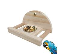Wooden Bird Feeder - Stainless Steel Drinking Bowl for Cage | Perch Stand for Parakeets, Canaries & Exotics | Practical Bird Holder with Food Container for Aviary & Bird Cage