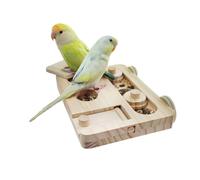 Wooden Bird Foraging Puzzle Toy,Interactive Parrot Feeding Platform with Multiple Holes & Sliding Lid for Small Medium Parrots Budgies Cockatiels Lovebirds Training and Nibbling