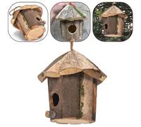 Wooden Bird House for Outside, 16x16cm Natural Garden Nesting Box, Rustic Decor for Patio