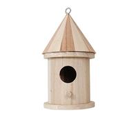 Wooden Bird House Hanging Birdhouse DIY Birdcage with Perch for Outside Round Hole, Beige
