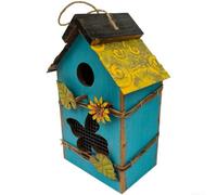 Wooden Bird House Hanging Garden Decoration Rustic Log Birdhouse With Iron Sheet And Grass Vine Accents For Outdoor Patio Balcony Yard Decor 26cm(D)