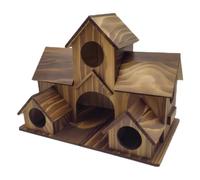 Wooden Bird House, Villa Style with Multiple Habitats, 9.1 x 6.3 x 5.5 in, Multi-Entrance Large Bird Houses, Handmade Natural