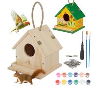 Wooden Bird Houses for Garden, Kids Paint DIY Bird Nesting Box, Pre-Drilled | Openable Roof & Feeding Tray, Paint Set Brushes Screwdriver Included, Weather-Resistant Unfinished Wood Birdhouse