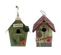 Wooden Bird Houses for Outdoor Garden, 2 Pack Hanging Nesting Houses for Birds, Ideal for Home, Backyard, and Patio Decoration