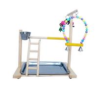 Wooden Bird Perch Stand Parrot Platform Exercise Gym Playstand Ladder With Feeder Cups Stainless Steel Tray Cage Decoration Bird Stand For Cockatiels