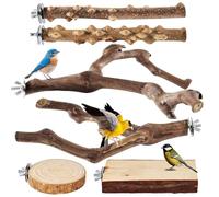 Wooden Bird Perches - 6 Pack Non-Slip Cage Climbing Toys Cockatiel Accessories for Parakeets, Turtle Doves, Finches | Conure Enrichment Foraging Paw Loops, Activity Set for L