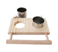 Wooden Bird Stand - 20x11cm Stable Base, Stainless Cup Portable, Wood Plate Comfortable, Lightweight Training Toy and Feeding Dish with Sturdy Build | Activity for Parakeets and Finches, Dail