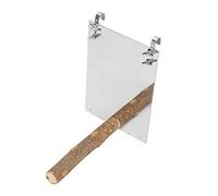 Wooden Bird Stand Perch for Pet Birds with Mirror - Birdcage Play Toy for Parrots, Budgies, Parakeets, Cockatiels, Conures, Finches and Lovebirds