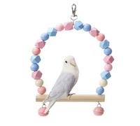 Wooden Bird Swing for Cockatiels Parrot Perch Hanging Toys Parakeets Birdcage Stands Cage Playground Play Gyms Accessories Colorful Bead Bell Climbing Toy for Lovebirds Conures Budgies (Blue-Pink)