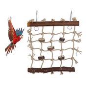 Wooden Bird Swing Ladder Hammock with 2 Hooks and Woven Rope for Parrots, Budgies, Parakeets, Conures - Climbing Chewing Pet Cage Hanging Toy