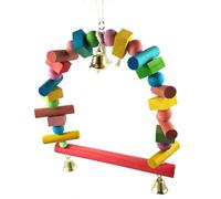 Wooden Bird Swing Perch with Bell, Hanging Parrot Plays Swing, Chewing Toy and Standing Rod for Parakeets, Lovebirds, Conures, Finches, and Cockatiels, 7.87x10.63x0.79 inches