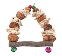 Wooden Bird Swing Perch with Cuttlefish Bone Bells Parrot Chewing Standing for Beak Grinding Calcium Supplement