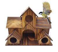 Wooden Birdhouse - Multi Entrance Nest Box, Charming Rustic Design, Sturdy Weather Resistant Construction, Natural Wood Material, Outdoor Bird Home, Wildlife Habitat for Yard Garden Balcony