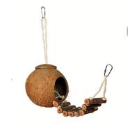 Wooden Birdhouse Parrot Coconut Shell Bird Nest with Climbing Ladder, Cozy Hanging Original Wood for Birds Small Pet Shelter