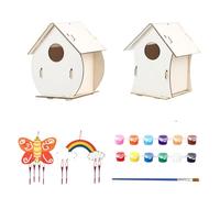 Wooden Birdhouse | Set Of 2 Bird House Kit, Kid Art Craft Includes Paints & Brushes,Educational Art Craft Wood Toys For Kids Girls Boys